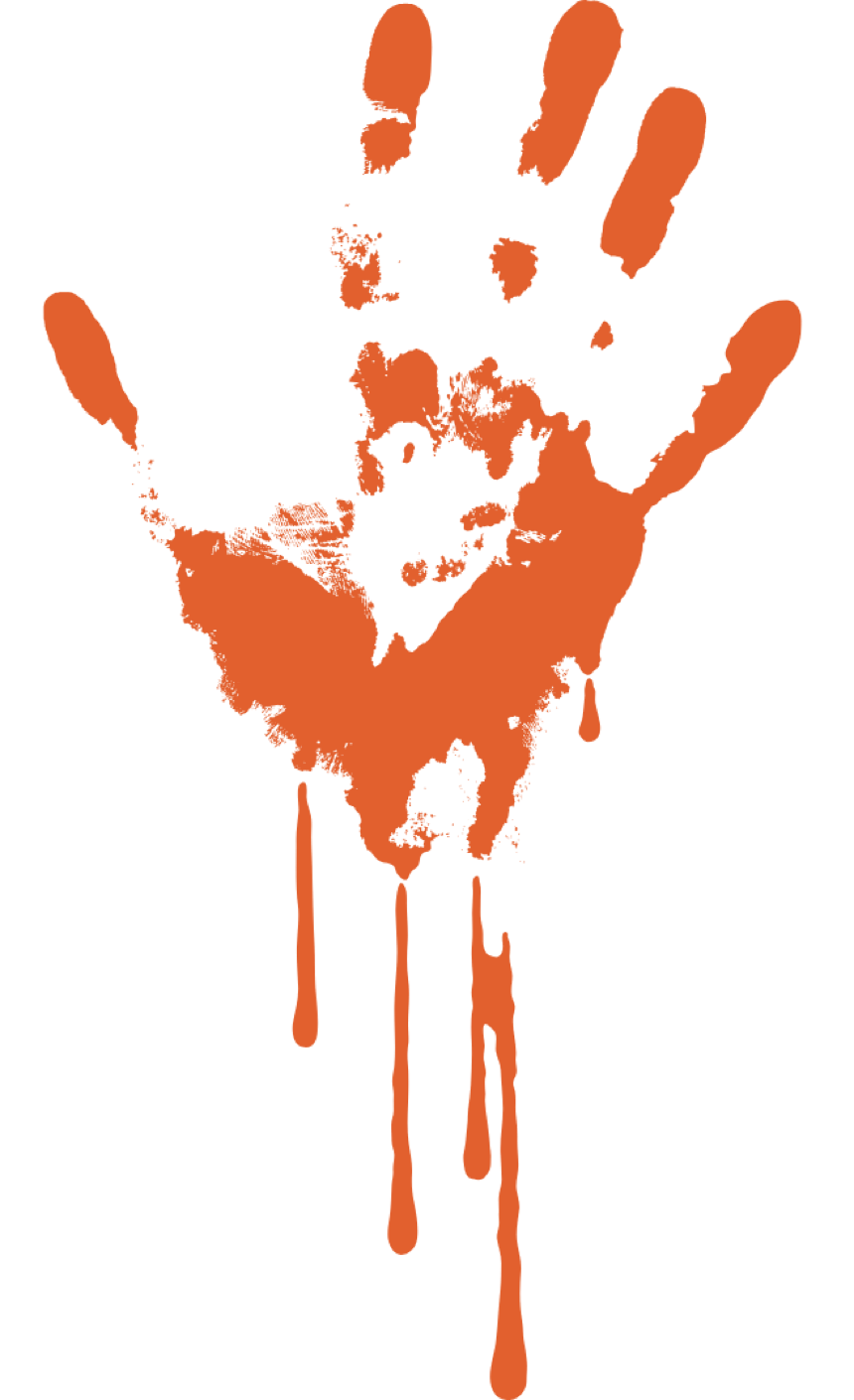 Orange hand print with dripping paint